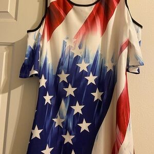 Patriotic Stars and Stripes Women's cold shoulder top